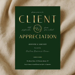 Client Appreciation Day Green & Gold Logo Company Invitation