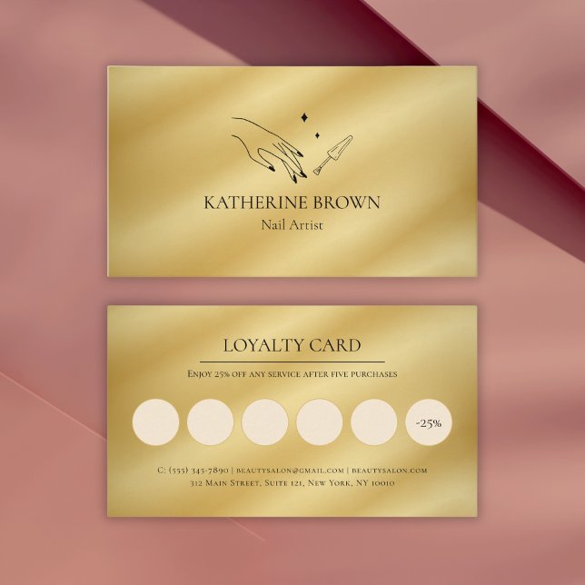 Client Reward Minimalist Logo Gold Nail Artist Loyalty Card (Luxury Gold Nail Artist Loyalty Card – Reward Your Clients with Discounts)