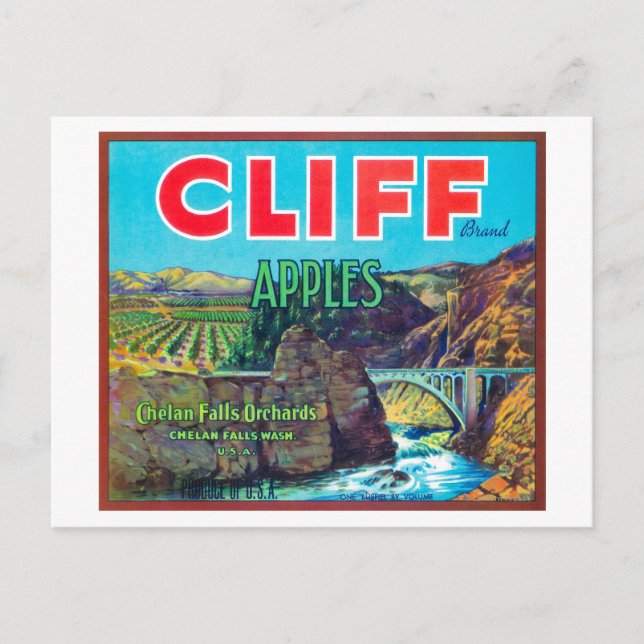 Cliff Apple Label - Chelan Falls, WA Postcard (Front)