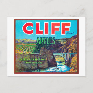 Cliff Apple Label - Chelan Falls, WA Postcard