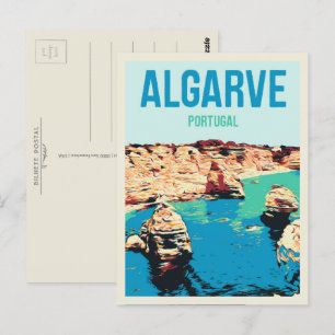 Cliff coast illustration Algarve Portugal Postcard