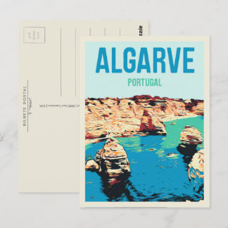 Cliff coast illustration Algarve Portugal Postcard