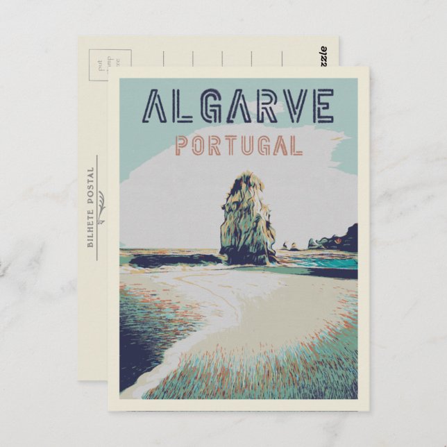 Cliff coast illustration Algarve Portugal Postcard (Front/Back)