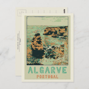 Cliff coast illustration Algarve Portugal Postcard