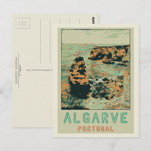 Cliff coast illustration Algarve Portugal Postcard (Front/Back)