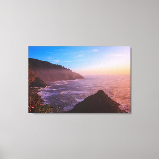 Cliff Coastal View In Oregon at Sunset Canvas Print (Front)