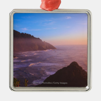 Cliff Coastal View In Oregon at Sunset Metal Tree Decoration