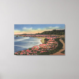 Cliff Drive View of Ocean, Beach, & Flowers Canvas Print