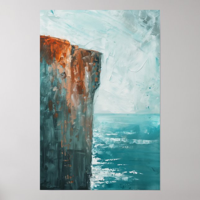 Cliff Edge in Ocean Landscape Oil Painting Poster (Front)