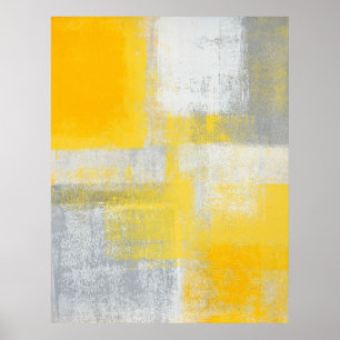 'Cliff' Gray and Yellow Abstract Art Poster Print