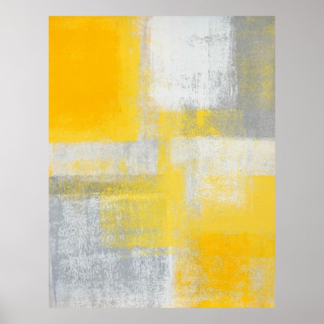 'Cliff' Gray and Yellow Abstract Art Poster Print (Front)