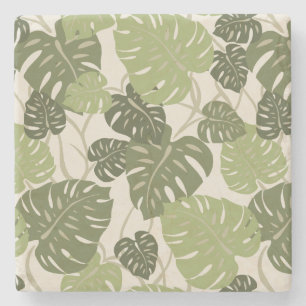 Cliff Hanger Hawaiian Leaf Print Tiki Bar Coasters