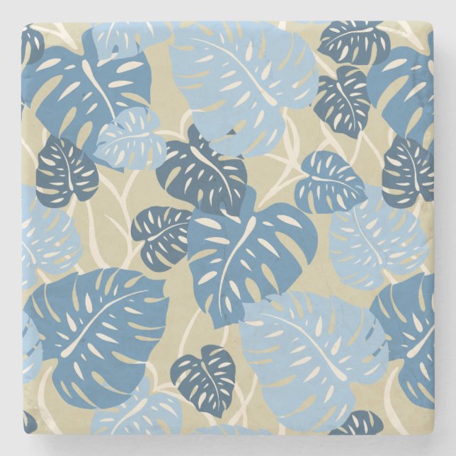 Cliff Hanger Hawaiian Leaf Print Tiki Bar Coasters (Front)