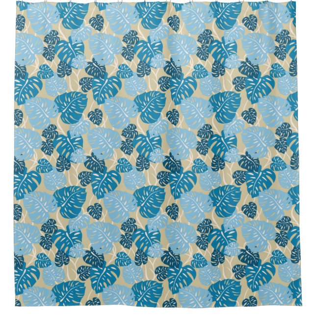 Cliff Hanger Hawaiian Monstera Leaf Aloha Shirt Shower Curtain (Front)