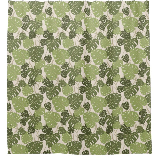 Cliff Hanger Hawaiian Monstera Leaf Aloha Shirt Shower Curtain (Front)