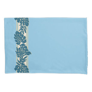 Cliff Hanger Hawaiian Monstera Leaf Blue Pillowcase