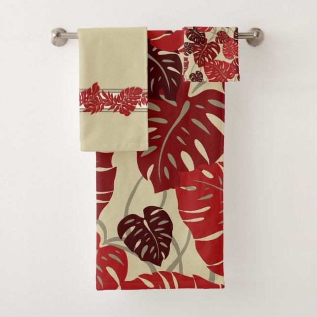 Cliff Hanger Hawaiian Monstera Leaf Coordinates Bath Towel Set (Insitu)