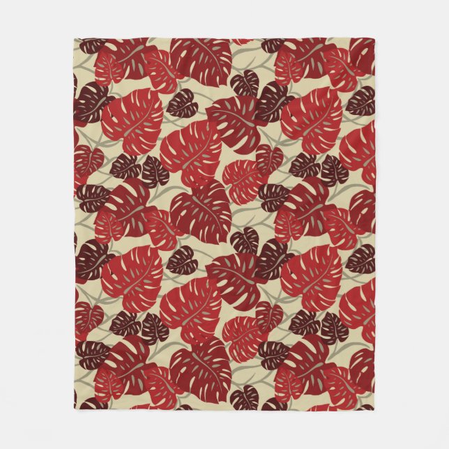 Cliff Hanger Hawaiian Monstera Leaf Fleece Blanket (Front)