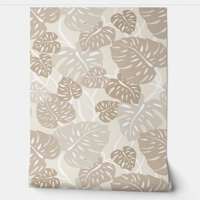 Cliff Hanger Hawaiian Monstera Leaf  - Natural Wallpaper (Unrolling)