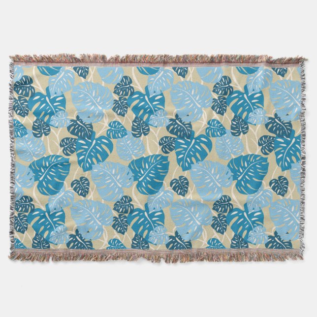 Cliff Hanger Hawaiian Monstera Leaf Throw Blanket (Front)