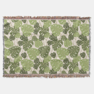 Cliff Hanger Hawaiian Monstera Leaf Throw Blanket