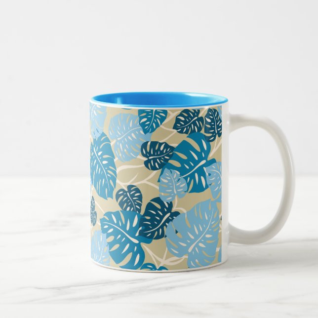 Cliff Hanger Hawaiian Monstera Leaf Two-Tone Coffee Mug (Right)