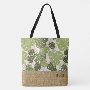 Cliff Hanger Hawaiian Monstera Monogram Beach Bag