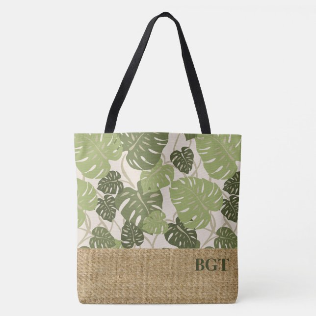 Cliff Hanger Hawaiian Monstera Monogram Beach Bag (Front)