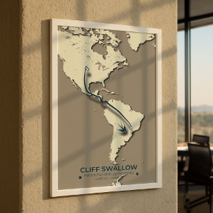 Cliff Swallow Migration Map – Minimalist Vintage Poster