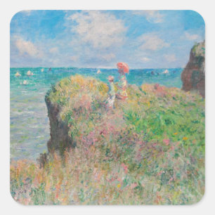Cliff Walk at Pourville (1882) Claude Monet art Square Sticker