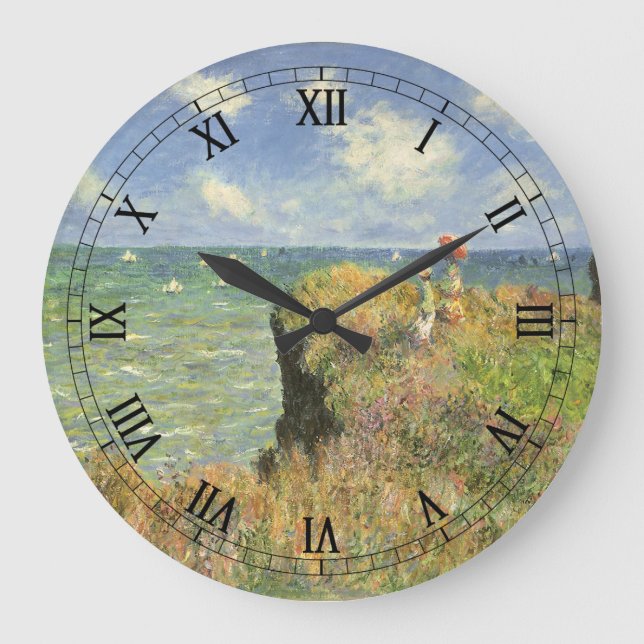 Cliff Walk at Pourville by Claude Monet Large Clock (Front)