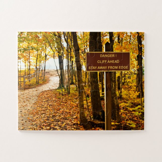 Cliff Warning Sign U P Michigan Photography Jigsaw Puzzle (Horizontal)
