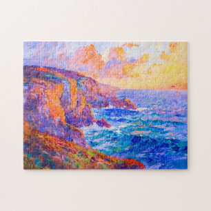 Cliffs in Fiery Sunset Impressionist Landscape Jigsaw Puzzle