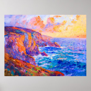 Cliffs in Fiery Sunset Impressionist Landscape Poster