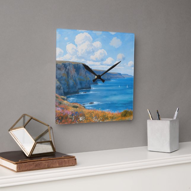 "Cliffs of Endless Horizon" – A Welsh Seascape Square Wall Clock (Office)