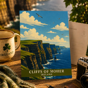 Cliffs of Moher Ireland County Clare Retro Travel Postcard