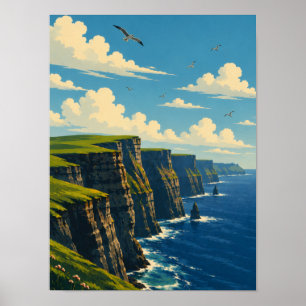 Cliffs of Moher Ireland County Clare Retro Travel Poster