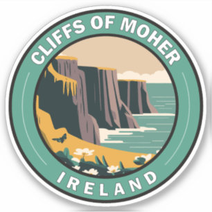 Cliffs of Moher Ireland Floral Travel Art Vintage