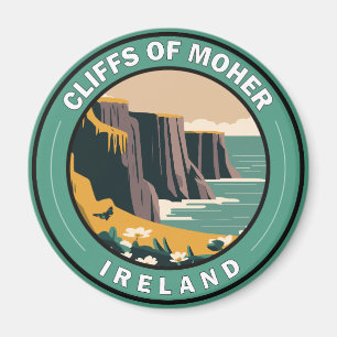 Cliffs of Moher Ireland Floral Travel Art Vintage Magnet
