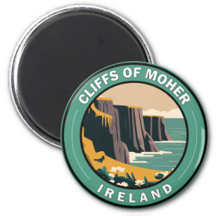 Cliffs of Moher Ireland Floral Travel Art Vintage Magnet