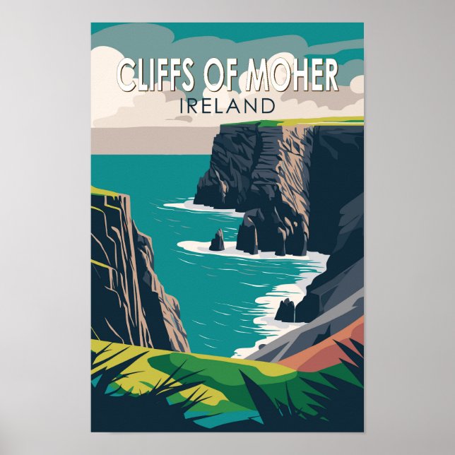 Cliffs of Moher Ireland Travel Art Vintage Poster (Front)