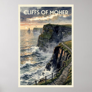 Cliffs of Moher Ireland Vintage Travel Poster