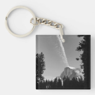 Cliffside Cloud Yosemite Sky Black and White Photo Key Ring