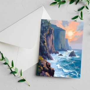 Cliffside Cove Coastal Ocean Watercolor Card
