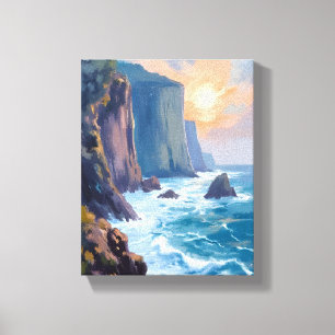 Cliffside Cove   Coastal Ocean Watercolor Painting Canvas Print