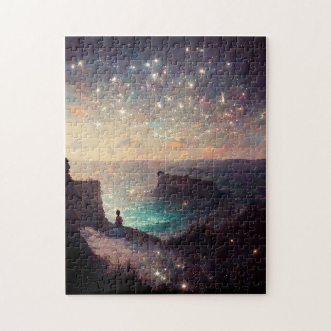 Cliffside Night Fantasy Landscape Sci-Fi Jigsaw Puzzle (Vertical)