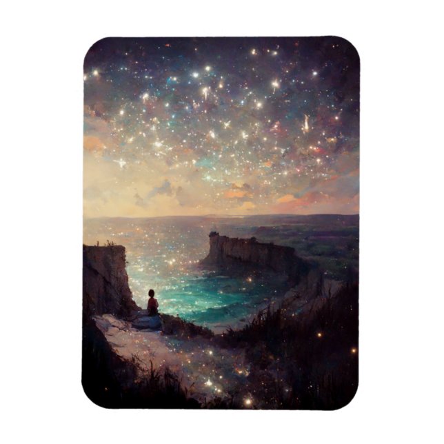 Cliffside Night Fantasy Landscape Sci-Fi Magnet (Vertical)