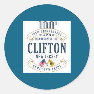 Clifton New Jersey 100th Anniv White  Classic Round Sticker