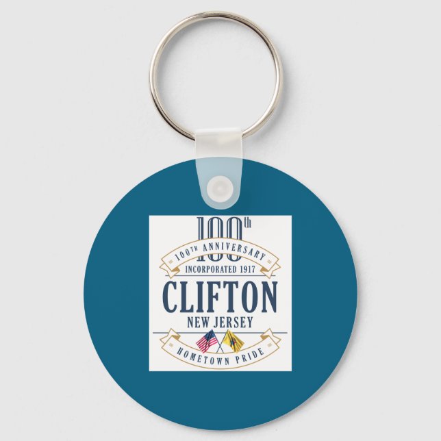Clifton New Jersey 100th Anniv White  Key Ring (Front)