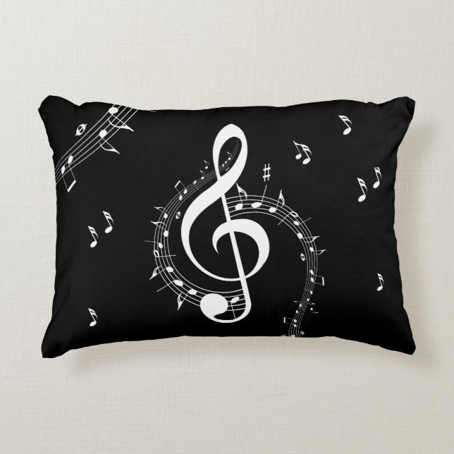 Climactic G Clef Music Black Decorative Cushion (Front)